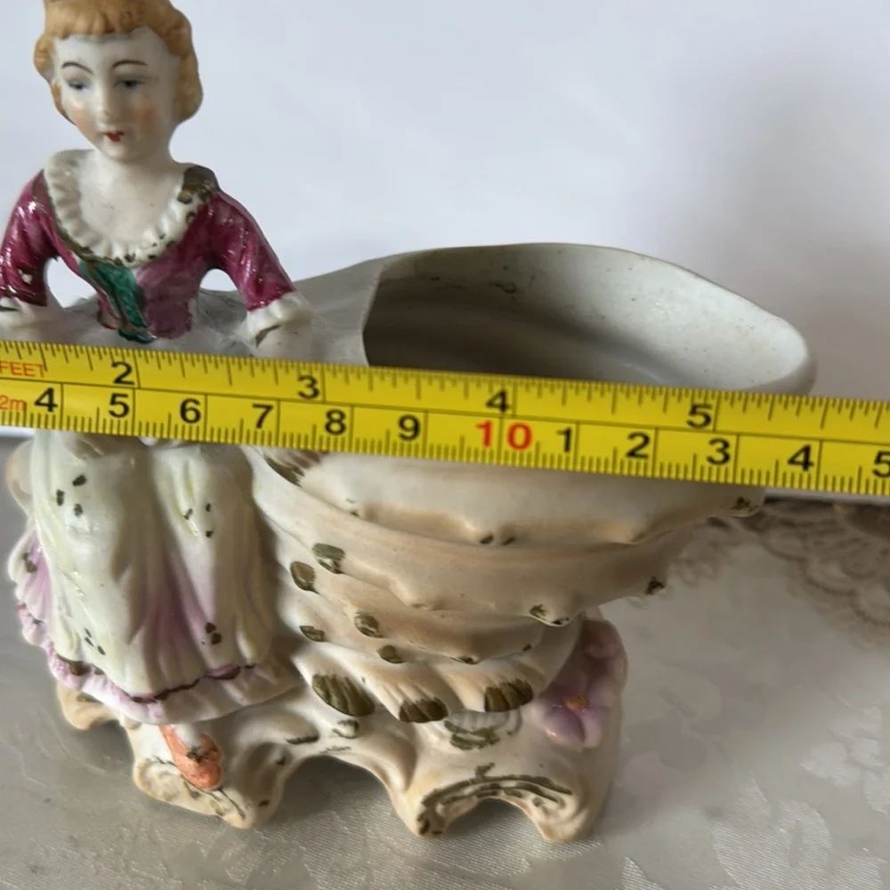 Vintage Figurine Planter with Pink and Cream Accents